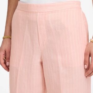 New Madewell Pink And White Striped Easy Pull On Pants In 100 % Linen Sz Small